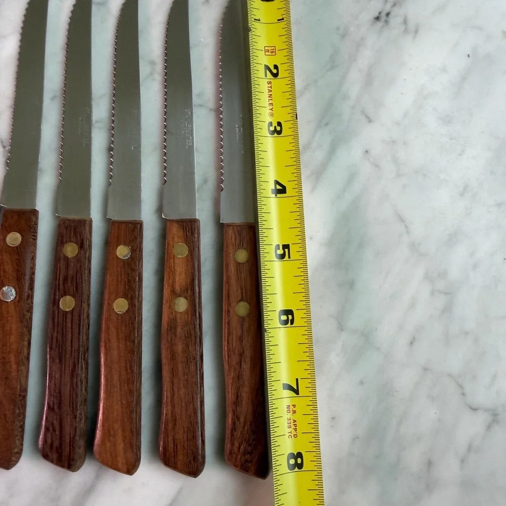 VTG 70s Mid Century Flatware Wood Handle Cutlery Set Japan Carving Knife Fork